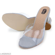 Taydol Women Fancy medium Block Heel synthetic pvc sole open Toe western-embellished slip-on Transparent Grey Sandal (53)