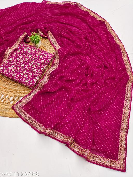 Fency Disener Lehriya  Pretty Sarees With New Fency  Border With Blouse Piece.