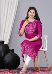 Manikant Enterprises Women Rayon Ethnic Wear for Casual and Festive Occasions Gold Printed Straight Fit Kurti(Black) |Ethnic Kurti for Women|Kurtis & Kurtas |Simple & Party Wear Kurti|