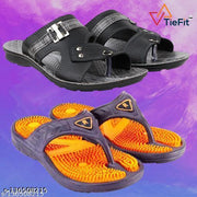 TieFit Men's Accupressure Non-Slip Slippers & TieFit Men's Thong Slipper Combo Pair Of 2