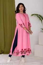 classy attractive look beautiful embroidery work graceful women naira cut kurtis