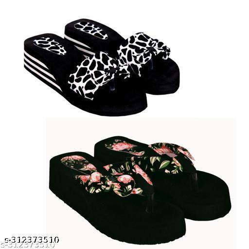 Stylish and Comfortable Attractive Fancy Latest Flat Heel Use Daily Wear & Party Slippers and Flip-Flops For Women & Girls Combo(pack of 2)