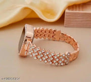 Fashion Rose Gold Square Stone Worked LED Watch For Ladies