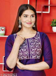 Purple White Embroidery Work kurta for women