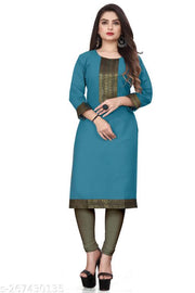 Desigener Kurtis New Collection Plain Cotton Golden Lace Border Pattern Casual Kurta for Girls & Women