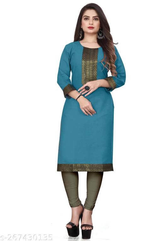Desigener Kurtis New Collection Plain Cotton Golden Lace Border Pattern Casual Kurta for Girls & Women