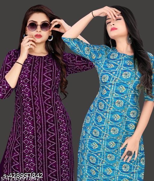 Polyster/Crepe fabric-Stylish Printed 2 Kurti On Lowest Price & Best Quality