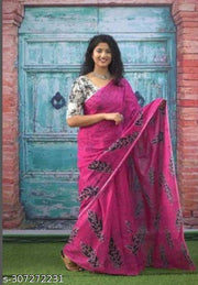 Jaipuri Hand Block Printed Soft Cotton Mulmul Saree ,Sanganeri Cotton Malmal Saree, Bagru Cotton Saree, Batic / Batik Print Cotton saree In Super Fine 92*80 Fabric Quality With Attached Blouse Piece for Woman