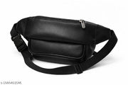 Waist Bag for Men and Women | Premium Black Faux Leather Sling Belt Bag with Multiple Zipper Compartments, Adjustable Strap, Stylish Travel, Casual & Outdoor Waist Pouch