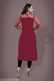 Casual American Crepe And Rasal Net Round Neck 3/4 Sleeves Stylish Pack Of 2 Kurtis For Womans (45"Inches)