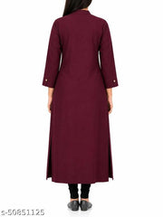 Trendy Attractive Traditional Women Purple Solid Daily Wear A-Line Kurtis With Mandarin Collar & Pocket (Latest Design for Festive Season 2026)