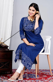 KurtiZone Women Rayon Ethnic Wear for Casual and Festive Occasions Gold Printed Straight Fit Kurti(Black) |Ethnic Kurti for Women|Kurtis & Kurtas |Simple & Party Wear Kurti|