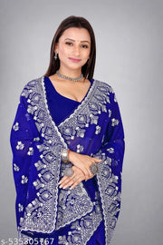 heavy Embroidery Work With Stone Work Saree