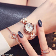Flower Pattern Analogue Women's or Girls Watch (Rose Gold White)