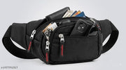 black waist bag, running belt bag, sling bag, casual waist pack, multi pocket pouch, lightweight travel bag, unisex fanny pack, side bag, utility bag.