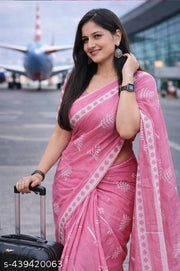 Bagru print cotton mulmul saree with blouse piece