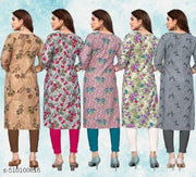 Women Printed Crepe Kurti (Combo Of 5)