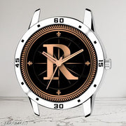 Welix Analog Round Black Dial ALPHABET R Design Stylish Silver Stainless Steel Strap Classic Design Fancy Wrist Watch for Men and Boys, Pack of 1 - ALPHA-R-AVO-SIL-STL