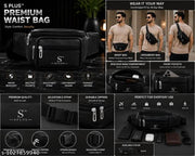 Men's Premium Waist Bag | Crossbody Sling Bag | Multi Pocket Travel Pouch |Black