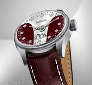 3D Glass Date Display Dial Leather Belt Analog Watch - for Men