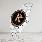 Welix Analog Round Black Dial ALPHABET R Design Stylish Silver Stainless Steel Strap Classic Design Fancy Wrist Watch for Men and Boys, Pack of 1 - ALPHA-R-AVO-SIL-STL