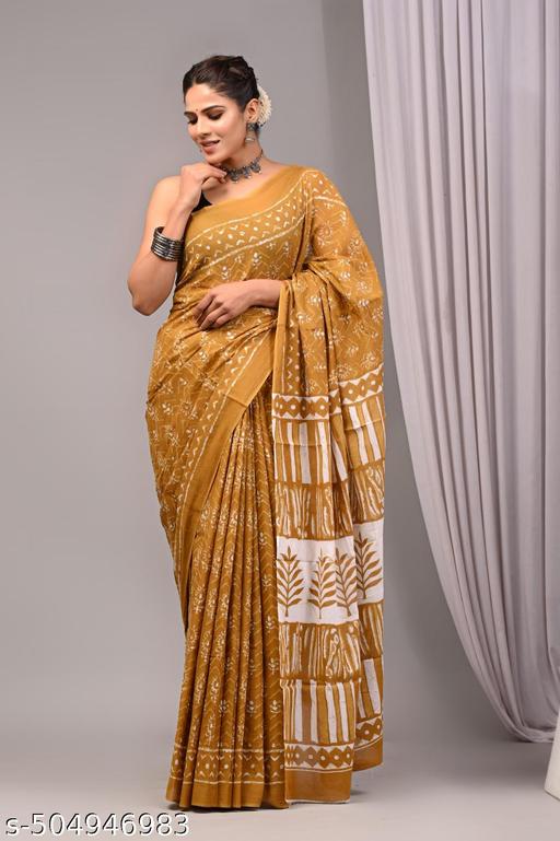 Traditional Women's Summer Special Jaipuri Hand Block Printed Pure Cotton Mulmul Saree with Unstitched Blouse Piece | best for office wear | best for navratri | best for festivel