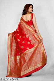 Traditional Banarasi Silk Floral RED_597 Jacquard Kanjeevaram Saree with Matching Blouse