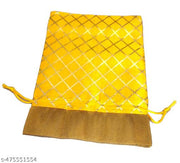 3A FEATURETAIL 13Cm X 18Cm 10pc Yellow Color Golden Berfi Small Drawstring Bags Pouches Potli For Gift, Jewelry, Dryfruits & Candy