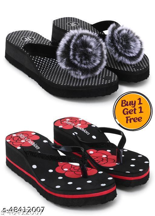 Pack of 2 - Fancy and Georgous Black & Red Fabrication Slippers for Women & Girls Combo of 2