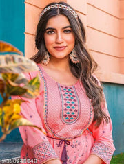 Women Pink Embroidered Anarkali Kurti-