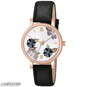 SHREE GORGEOUS FLOWER DESING LATHER ANALOG WATCH FOR GIRLS AND WOMEN COMBO (PACK OF 2)