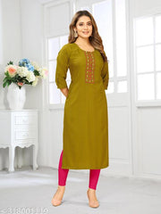 K R M Elegant Olive Green Jacquard Fabric Kurti with Embroidery Work – Stylish Single Piece for Women