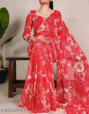 Elegant Floral Printed Georgette Saree with Moti Lace | Lightweight & Stylish | Includes Blouse Piece