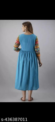 women printed pom pom anarkali kurti