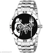 Beautiful Men Black Har Har Mahadev Silver Stainless Steel Analog Watch