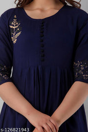 New Stylish Gold Print Rayon Anarkali Long Flared Kurti