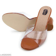 Taydol Women Fancy medium Block Heel synthetic pvc sole open Toe western-embellished slip-on Transparent Tan Sandal (53)