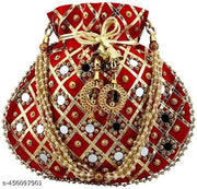 Designer Red Potli Bags for Ladies for Wedding Parties Mirror Embellished Embroidered Bag for Women