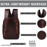 Zerus 35L Brown PU Leather Laptop Backpack Waterproof Travel & Office Bag for Men & Boys
