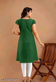 Women's&Girl's "Rayon"  Fashionble v-neck with puff sleeb  stylish kurti(bottlegreen)