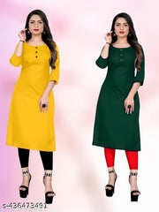 Polyster/Crepe fabric-Casual Crepe Fabric Kurti For Wowen Multicoloured Crepe Kurtas For Women | Trending Summer Casual Ethinic Crepe Fabric Kurti | Casual Regular Fit Crepe Low Price Plain Kurti for Women's