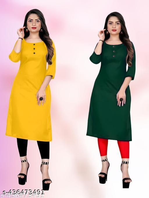 Polyster/Crepe fabric-Casual Crepe Fabric Kurti For Wowen Multicoloured Crepe Kurtas For Women | Trending Summer Casual Ethinic Crepe Fabric Kurti | Casual Regular Fit Crepe Low Price Plain Kurti for Women's