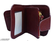 Stylish Peach Mini Wallet for Women | PU Leather Compact Card Holder Purse | Small Foldable Wallet for Girls