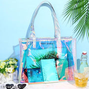 PROUDME Holographic Travel Tote Bag, Waterproof, Zipper Closure, Women's Shopping Handbag Organiser, Shoulder Bag, Women's Tote Bag, Color Changing Bag Purse For Girls (Silver)