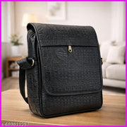 Pranjals House Stylish Men’s Black Pu Leather Sling Bag with Crocodile Texture | Crossbody Office & Travel Bag