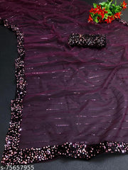 Luxury Party Wear Net Saree with Vertical Sequins Detailing, Rich Sparkle Border and Premium Fashion Finish