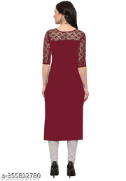 Polyster/Crepe fabric-Pack of 1 Casual And Round-Neck 3/4 Length Sleeves Maroon & Rama Kurti (42"Inches)