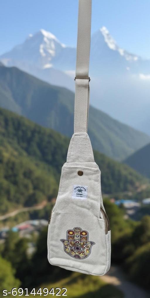 Hamsa Hand Embroidered Sling Bag Himalayan Hemp sling bag or hemp backpack