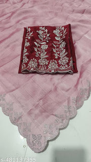 Burbery chiffon Squence Diamond Border Work Saree With Rangoli Emrodary Squence Work Blouse