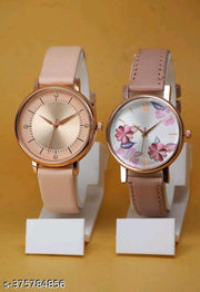 High Quality Flower Designer Round Dial Fancy Leather Belt Women Analog Watches Combo Pack of 2